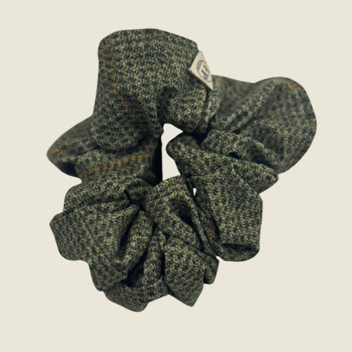 Foxy Pheasant Green Tweed Scrunchie