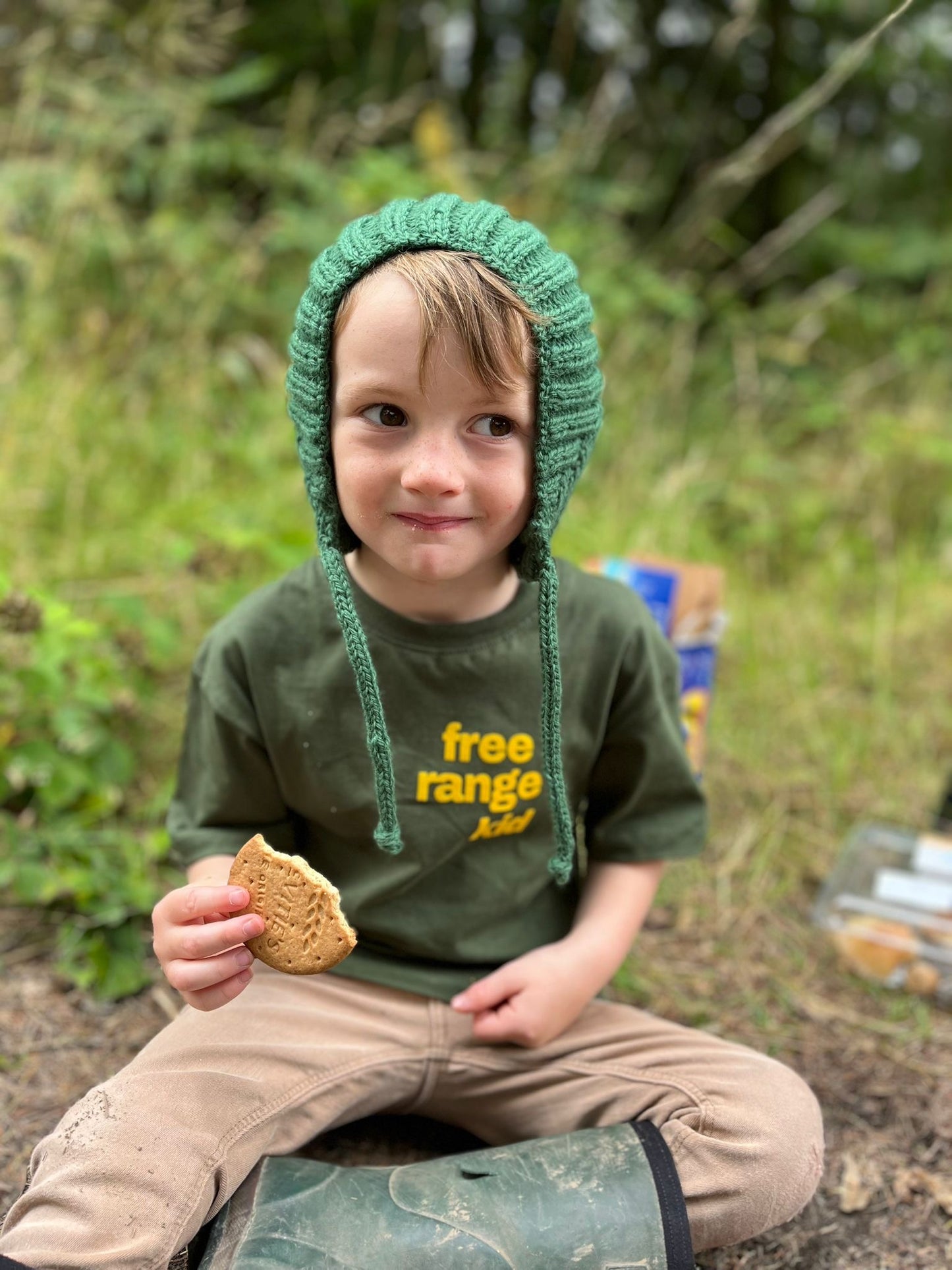 Green Children's Pixie wool hand knitted hat