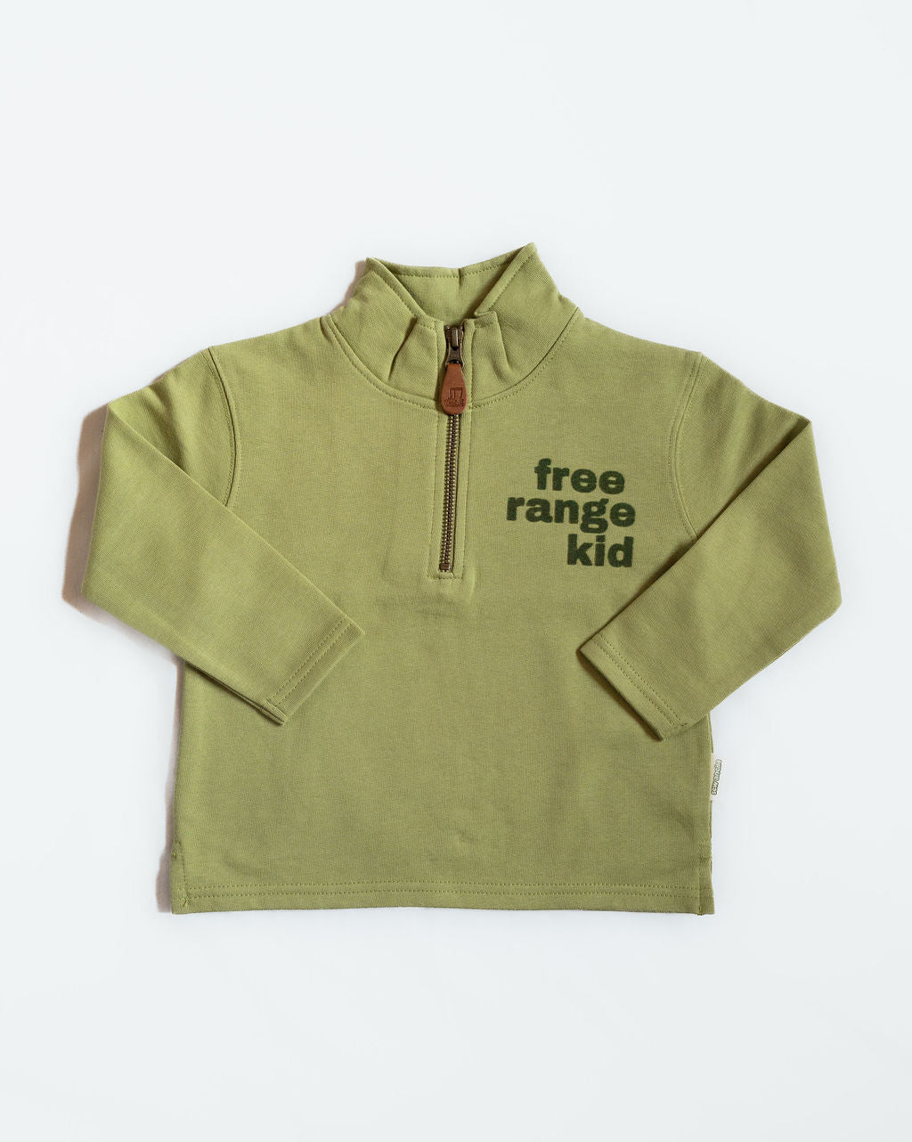 Free Range Kid 1/4 Zip Organic Cotton Sweatshirt Moss Stone