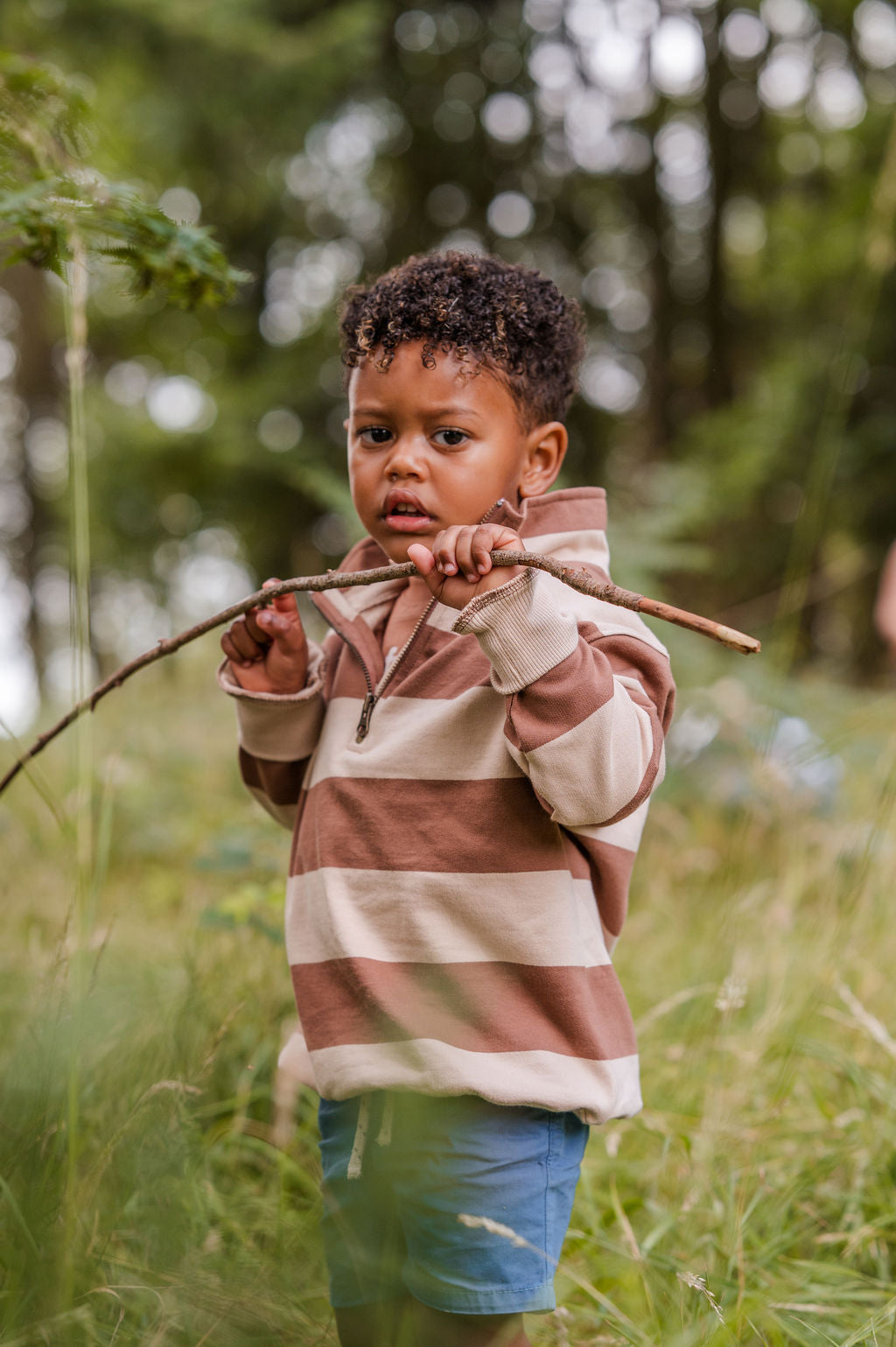 Sew Aneira Neutral Y/D Stripe Children’s Quarter Zip Sweatshirt
