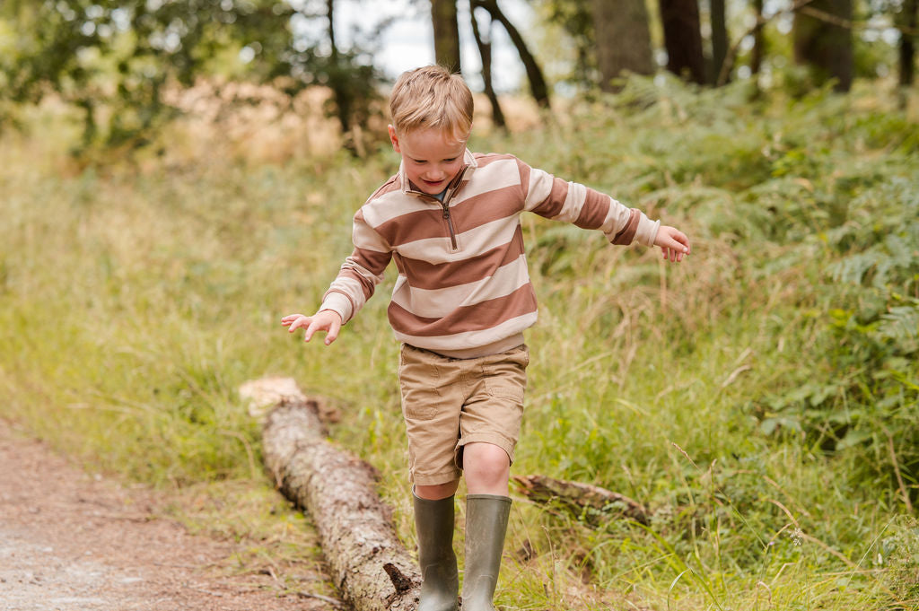 Sew Aneira Neutral Y/D Stripe Children’s Quarter Zip Sweatshirt