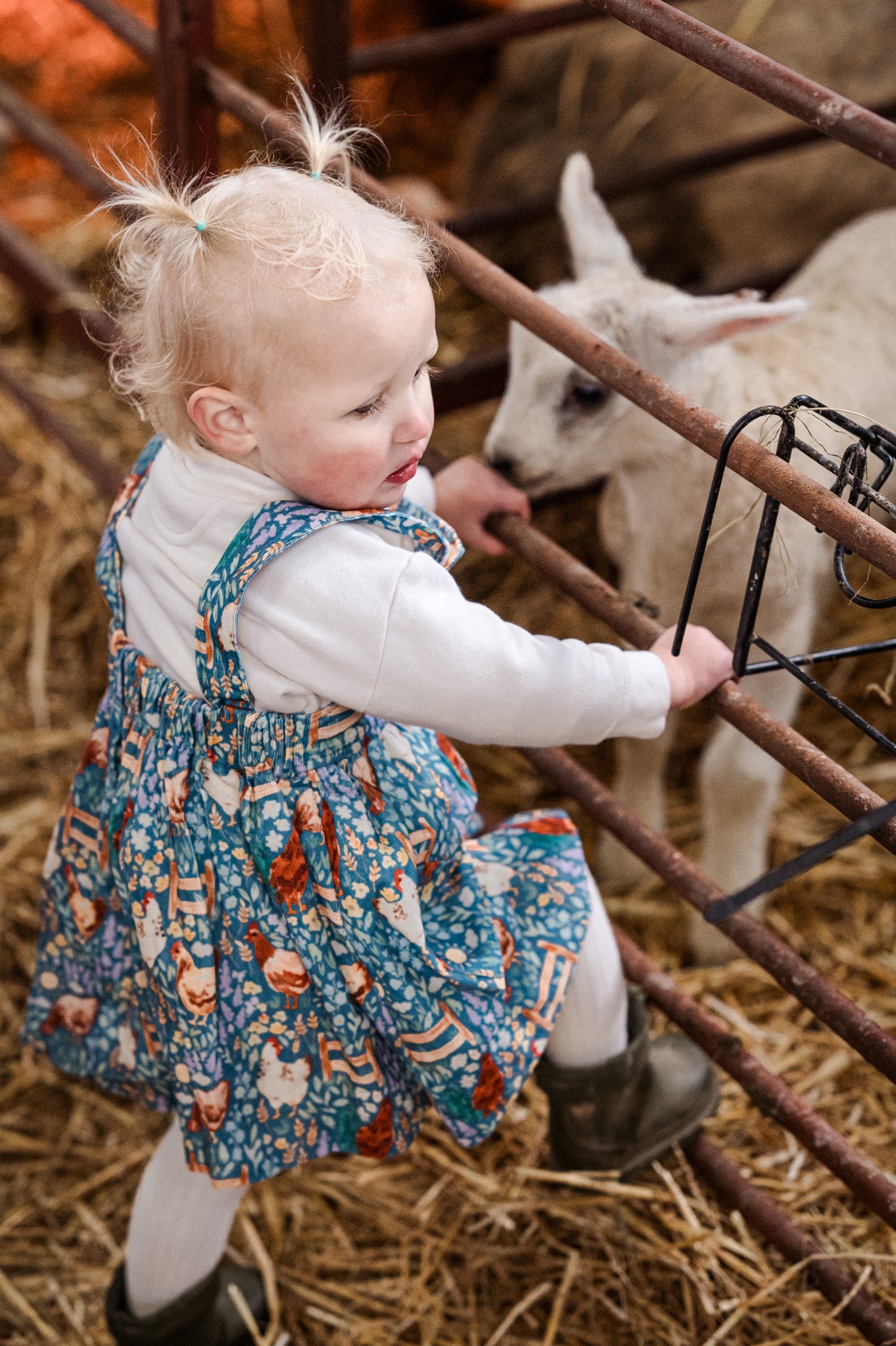 Chicken Print Corduroy Pinafore Dress
