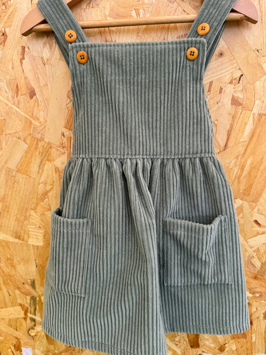 Sage Green Cord Pinny Dress-Pre Order