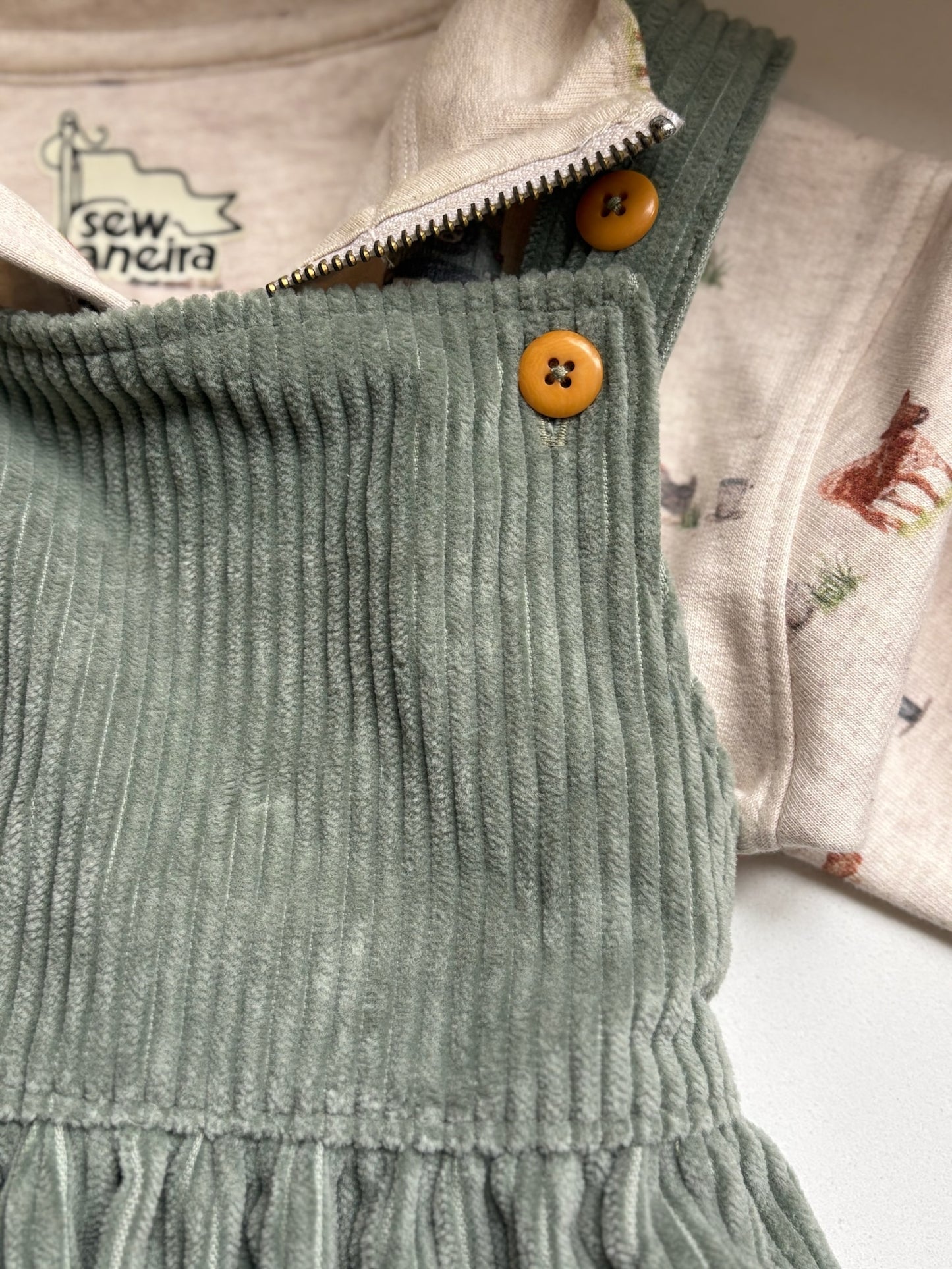 Sage Green Cord Pinny Dress