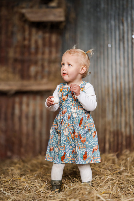 Chicken Print Corduroy Pinafore Dress