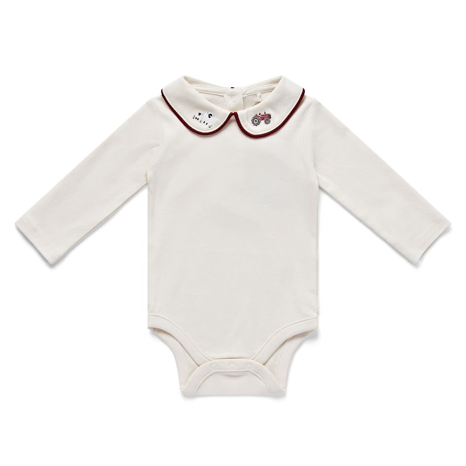 Eleanor Charles Farm Embroidered Peter Pan Bodysuit