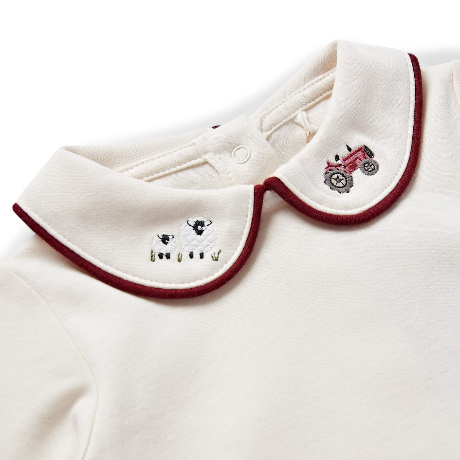 Eleanor Charles Farm Embroidered Peter Pan Bodysuit