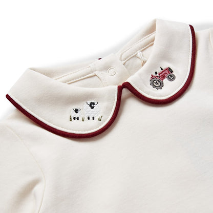 Eleanor Charles Farm Embroidered Peter Pan Bodysuit