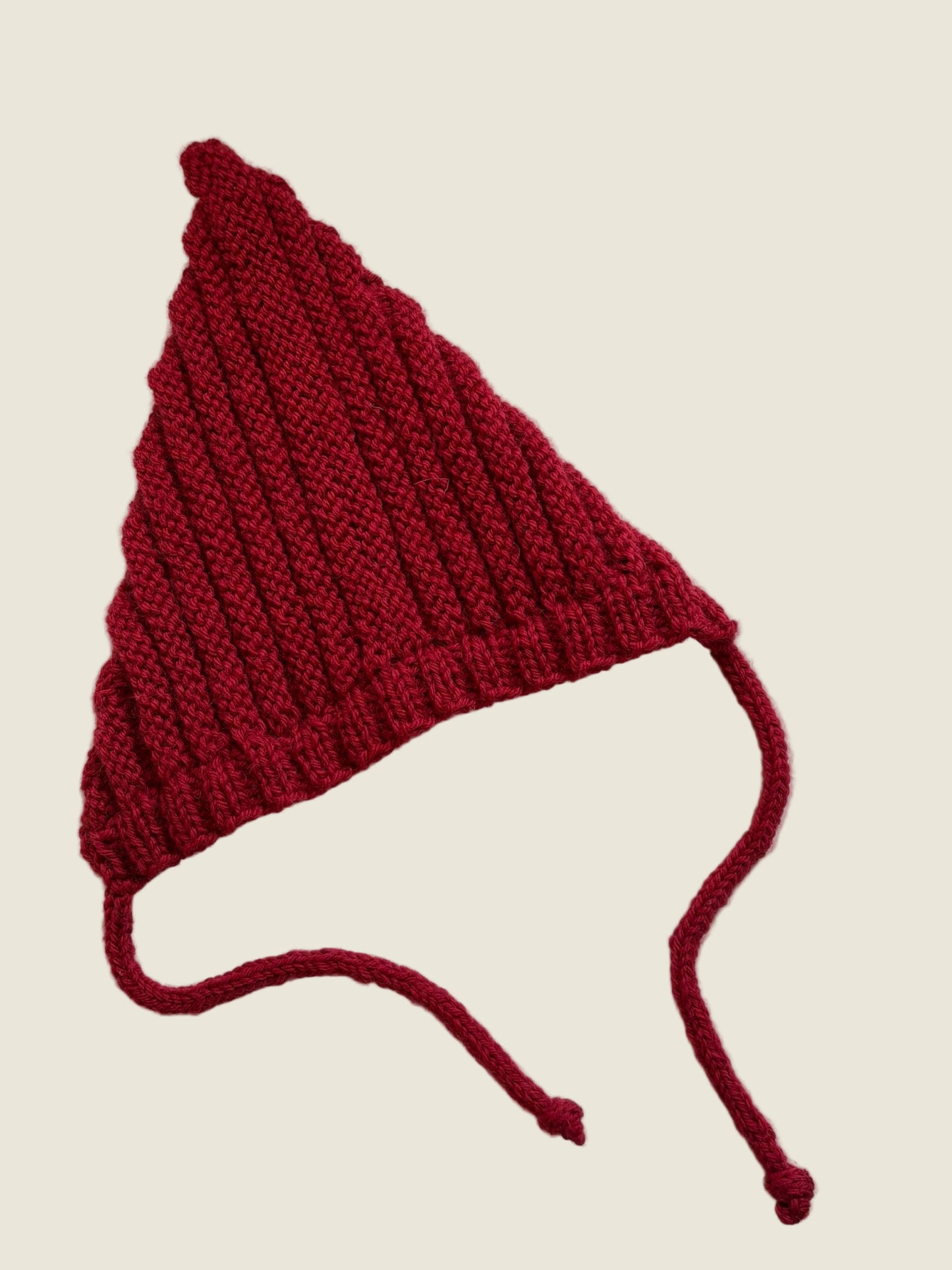 Red Children's Pixie wool hand knitted bonnet