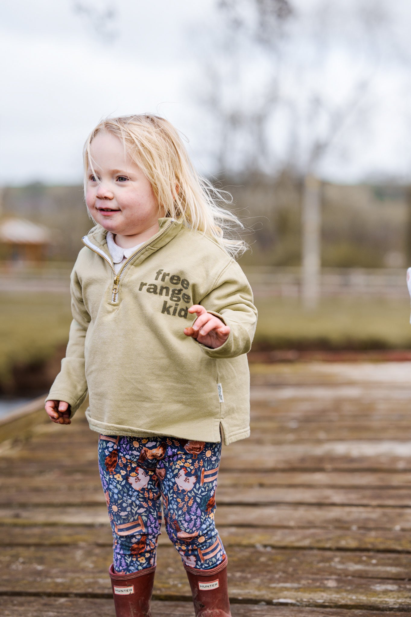 Free Range Kid 1/4 Zip Organic Cotton Sweatshirt Moss Stone