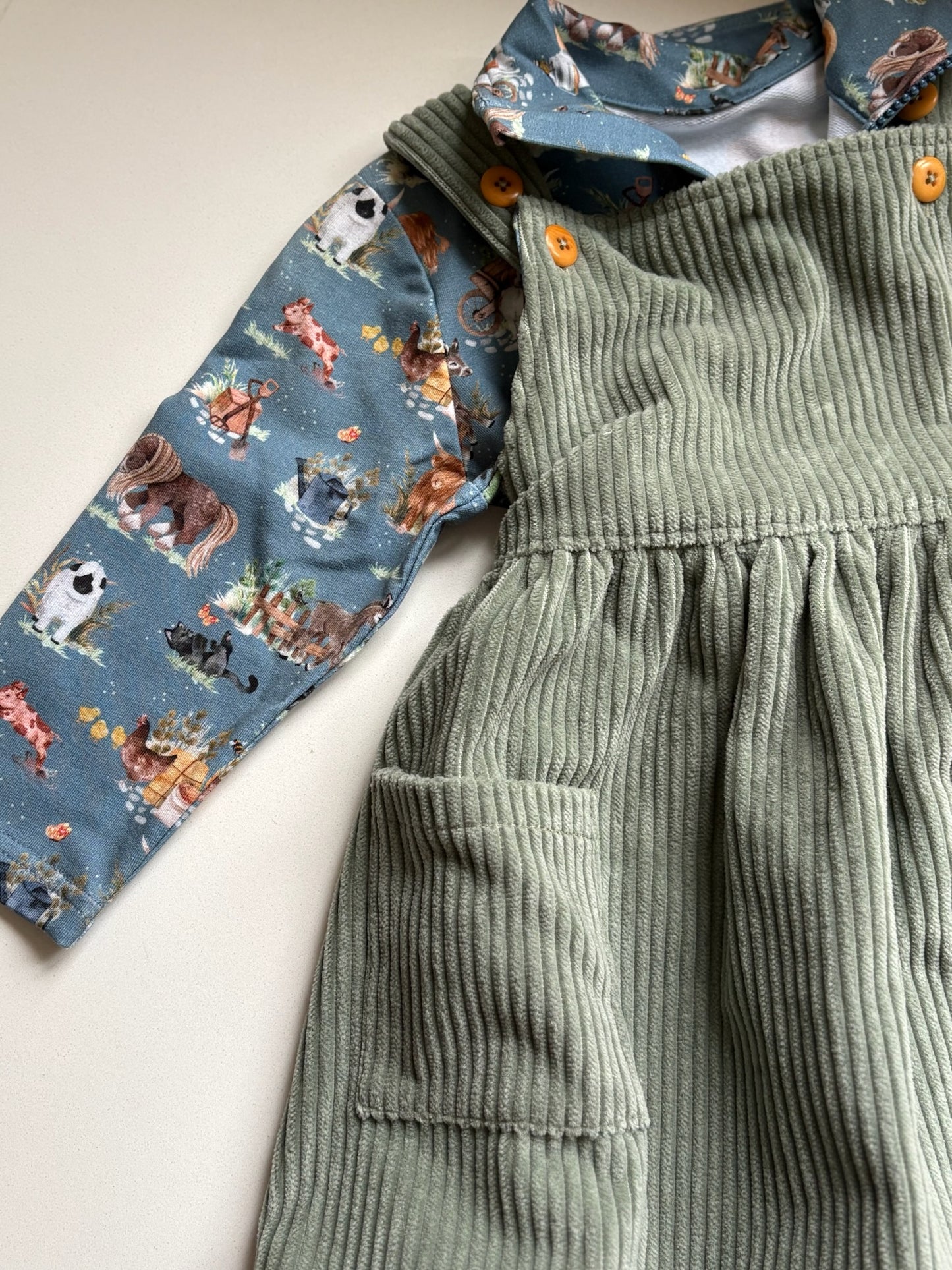 Sage Green Cord Pinny Dress