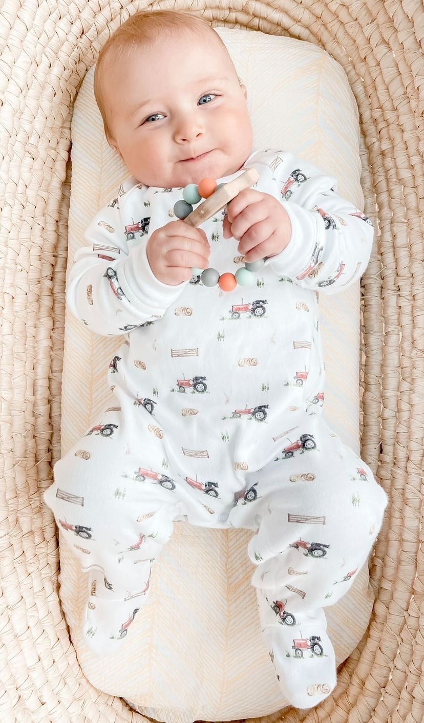 Little Stamford Co Vintage Tractor Baby Sleepsuit