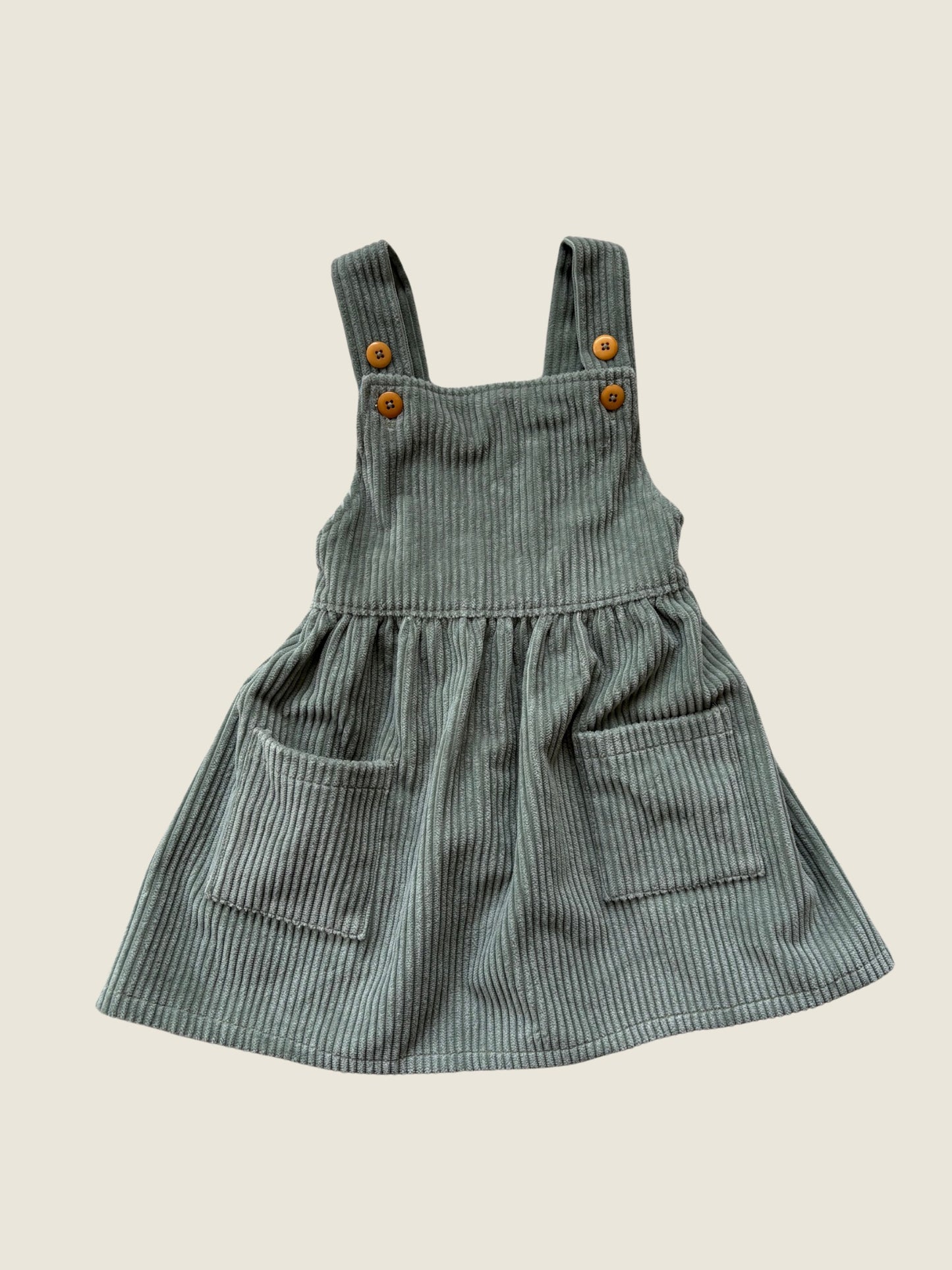 Sage Green Cord Pinny Dress