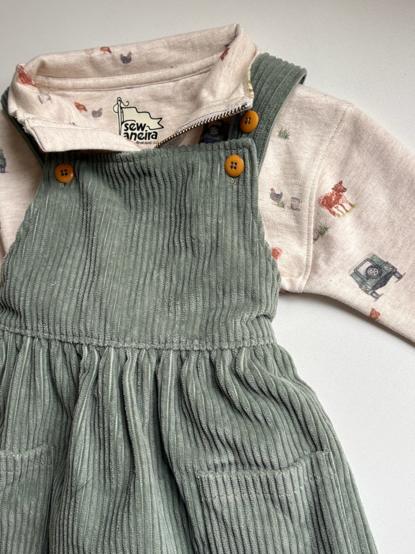 Sage Green Cord Pinny Dress