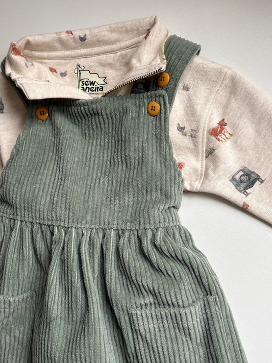 Sage Green Cord Pinny Dress-Pre Order