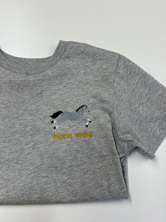 Born Wild Horse Tee- Grey