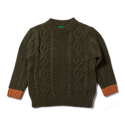Little Green Radicals Children's Green Aran Knit Jumper