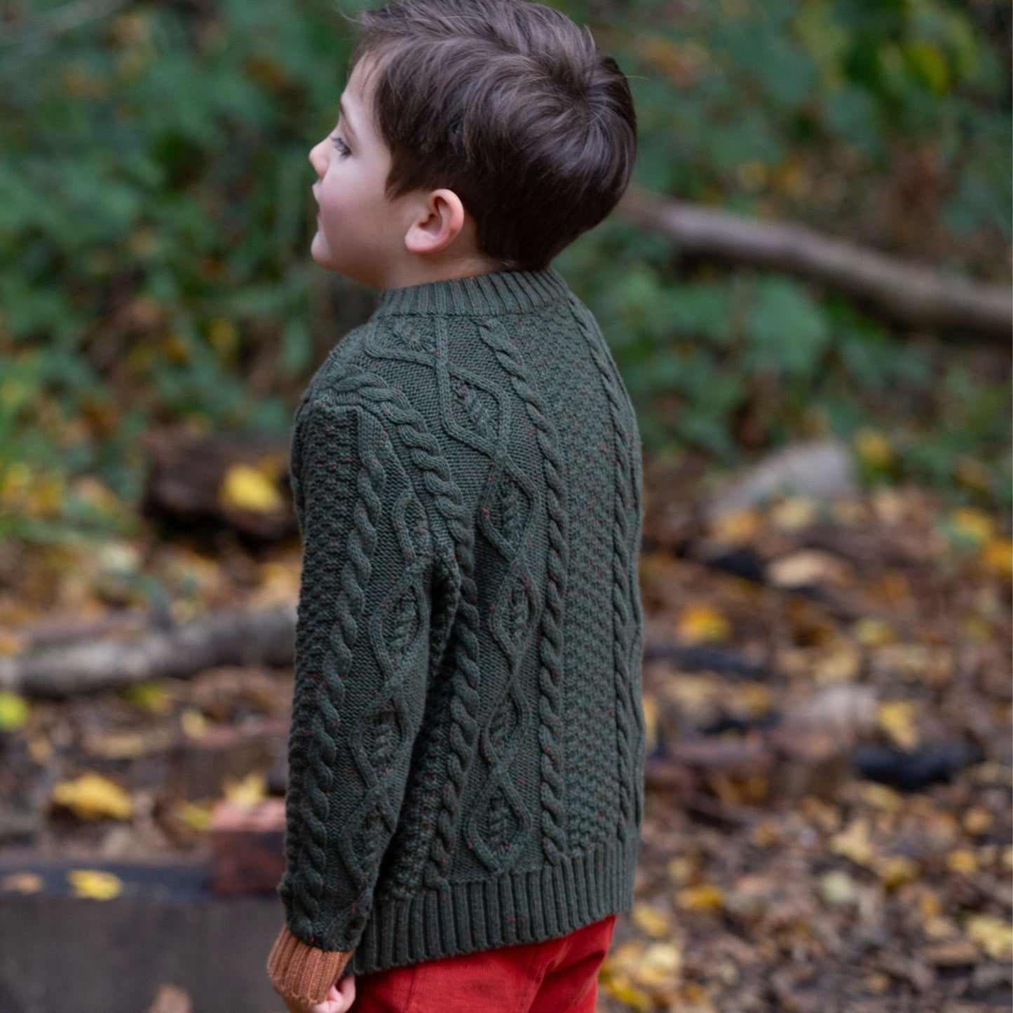 Little Green Radicals Children's Green Aran Knit Jumper