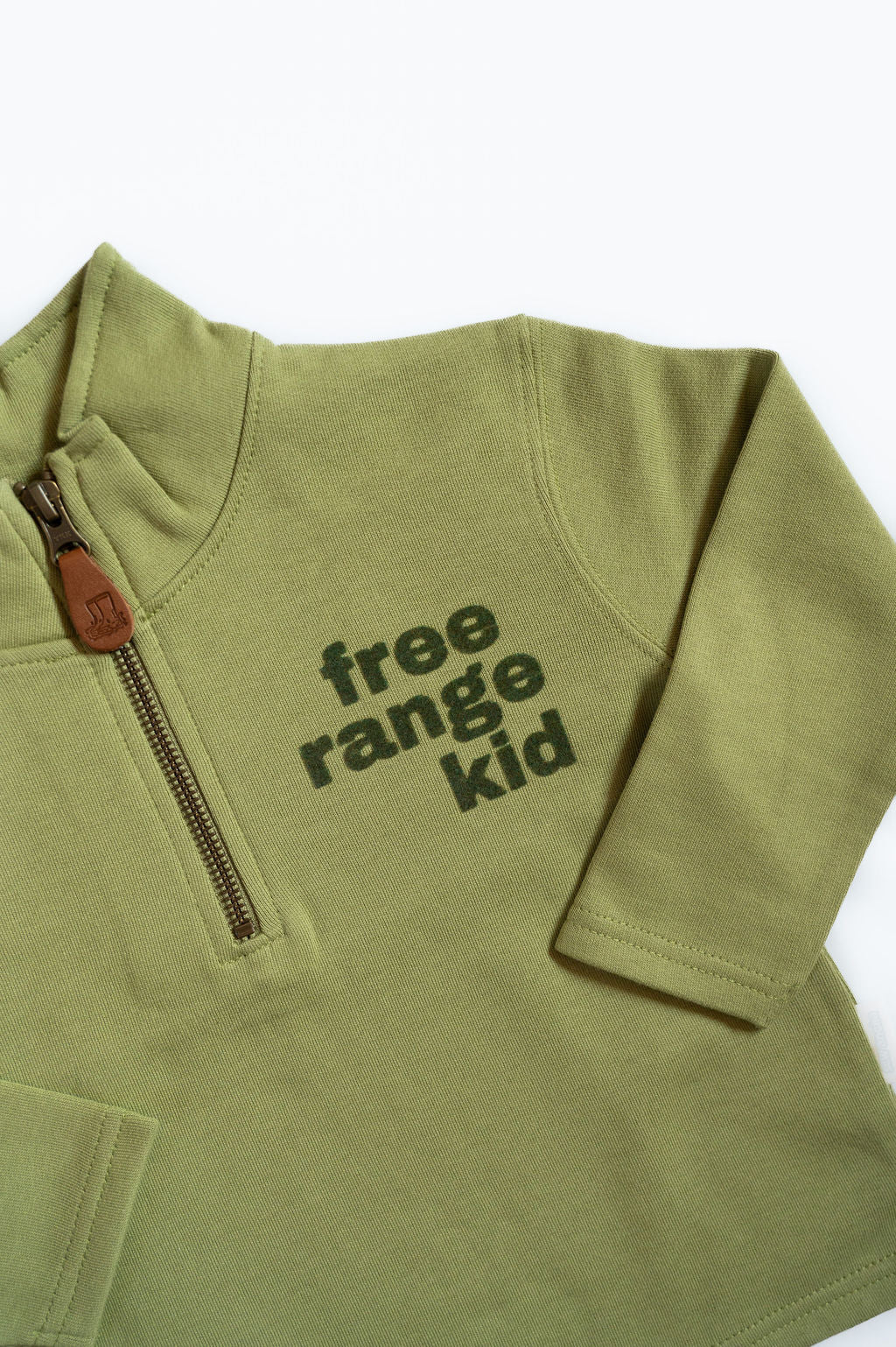 Free Range Kid 1/4 Zip Organic Cotton Sweatshirt Moss Stone
