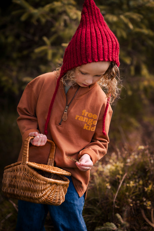 Free Range Kid 1/4 Zip Organic Cotton Sweatshirt Honey