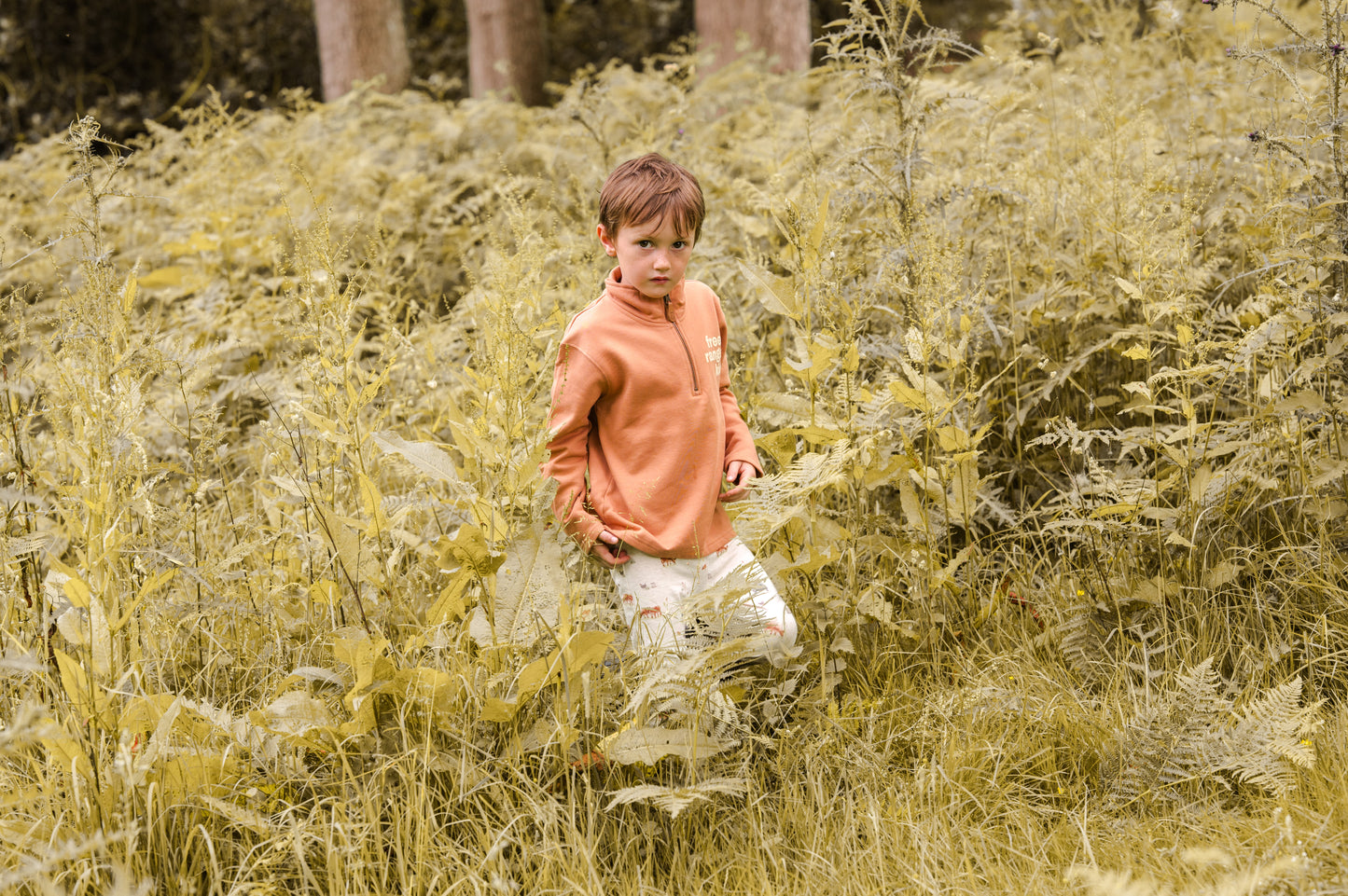 Free Range Kid 1/4 Zip Organic Cotton Sweatshirt Terracotta