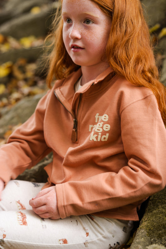 Free Range Kid 1/4 Zip Organic Cotton Sweatshirt Terracotta