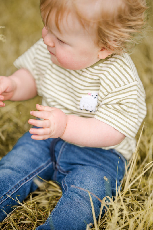 Striped Lamb Organic cotton Emb Tee