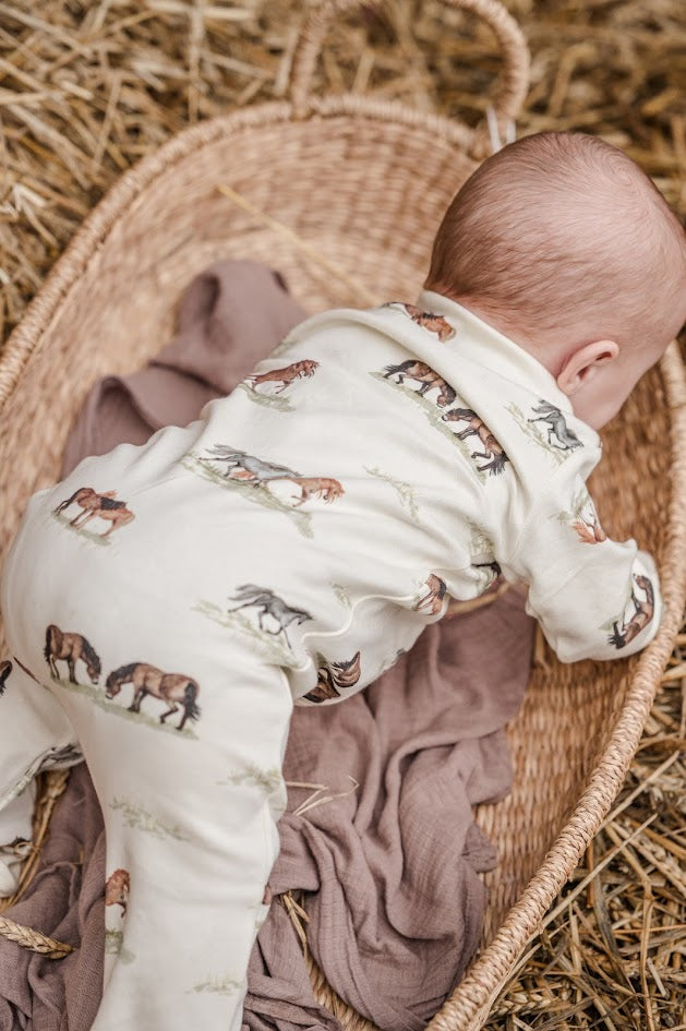 Sew Aneira Pony Organic cotton Baby Sleepsuit