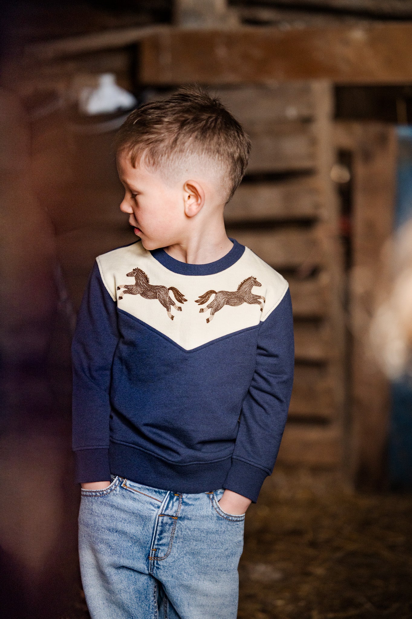 Pony Embroidered Organic Cotton Sweatshirt Blue Nights