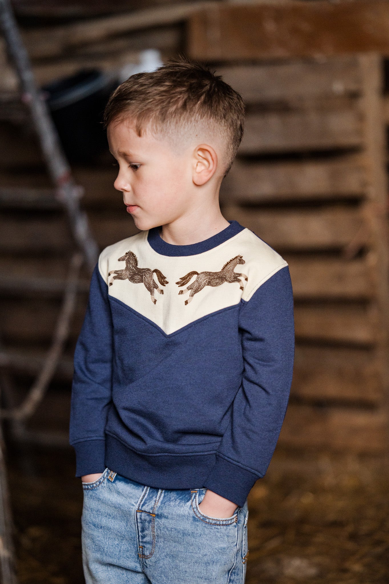 Pony Embroidered Organic Cotton Sweatshirt Blue Nights