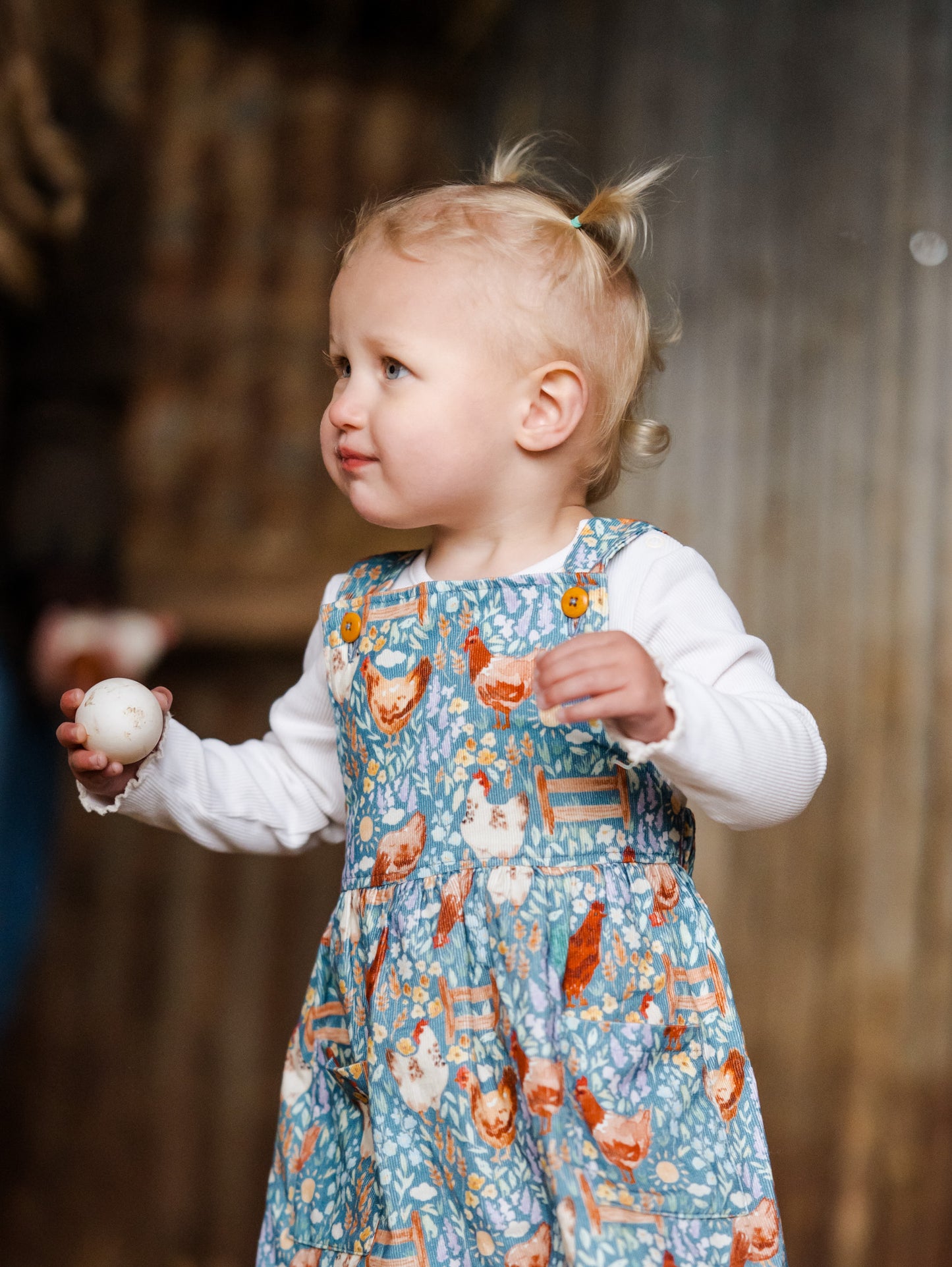 Chicken Print Corduroy Pinafore Dress