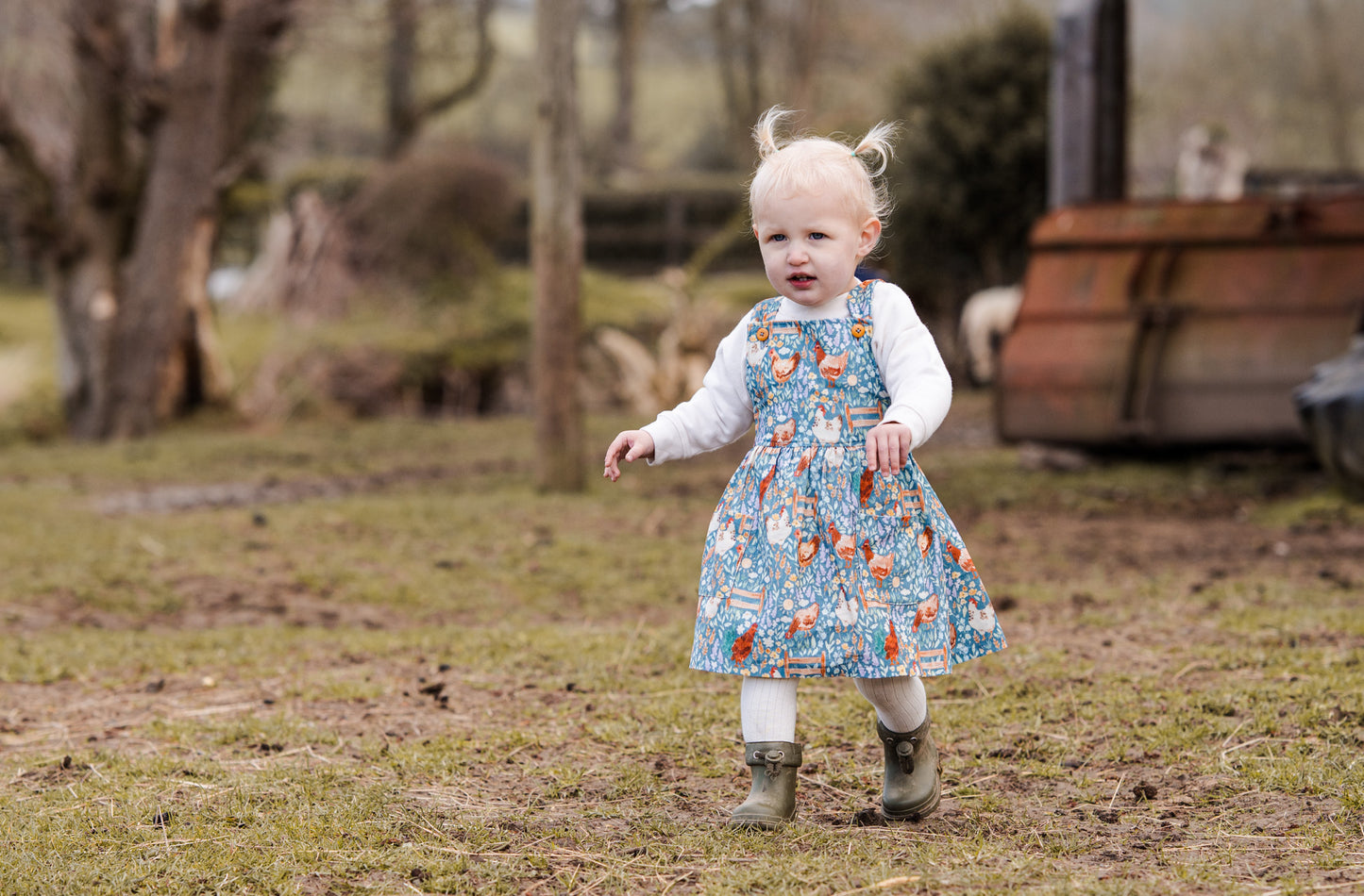 Chicken Print Corduroy Pinafore Dress