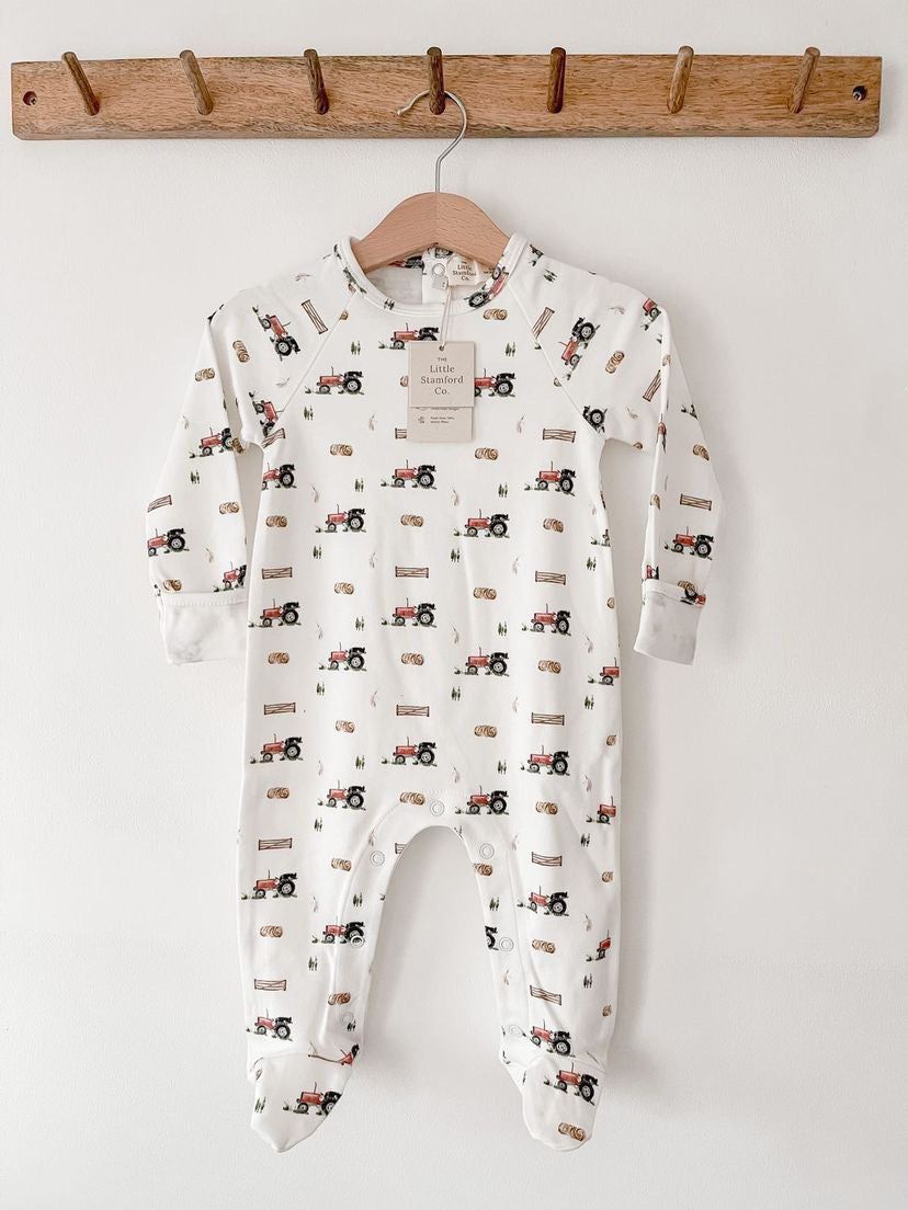 Little Stamford Co Vintage Tractor Baby Sleepsuit
