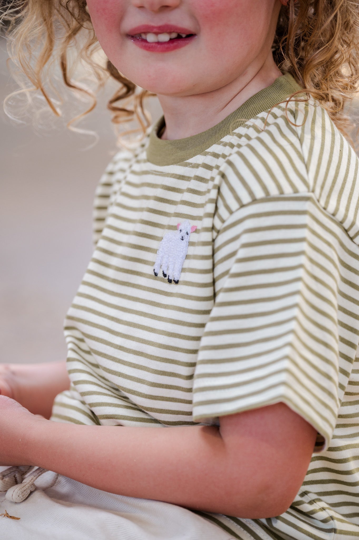 Striped Lamb Organic cotton Emb Tee