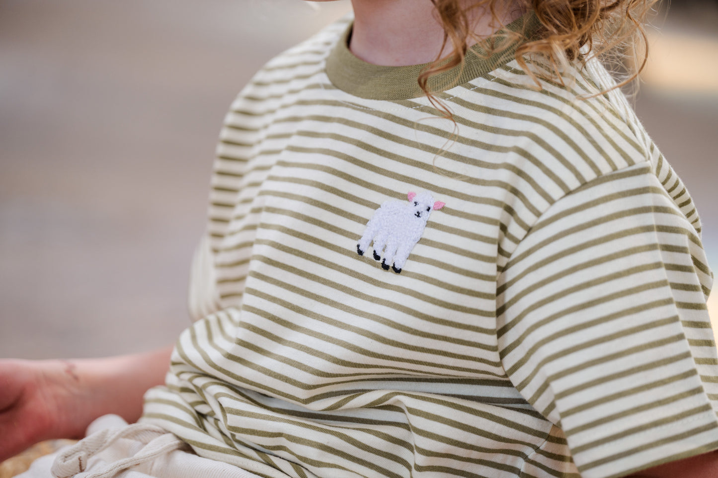 Striped Lamb Organic cotton Emb Tee