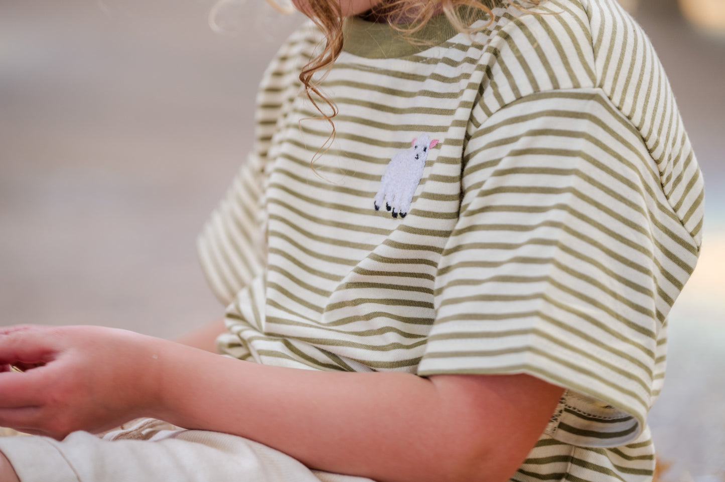 Striped Lamb Organic cotton Emb Tee