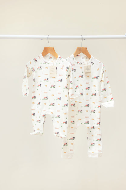 Little Stamford Co Vintage Tractor Baby Sleepsuit